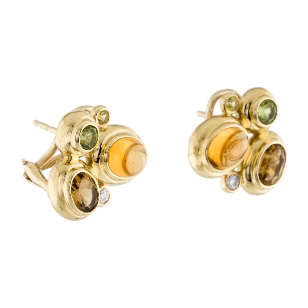 DAVID YURMAN 18K Yellow Gold Mosaic Earrings Sapphire Citrine Peridot Diamond - Picture 2 of 3